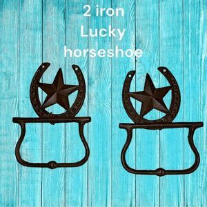 Two wrought iron rustic western style horseshoe items!